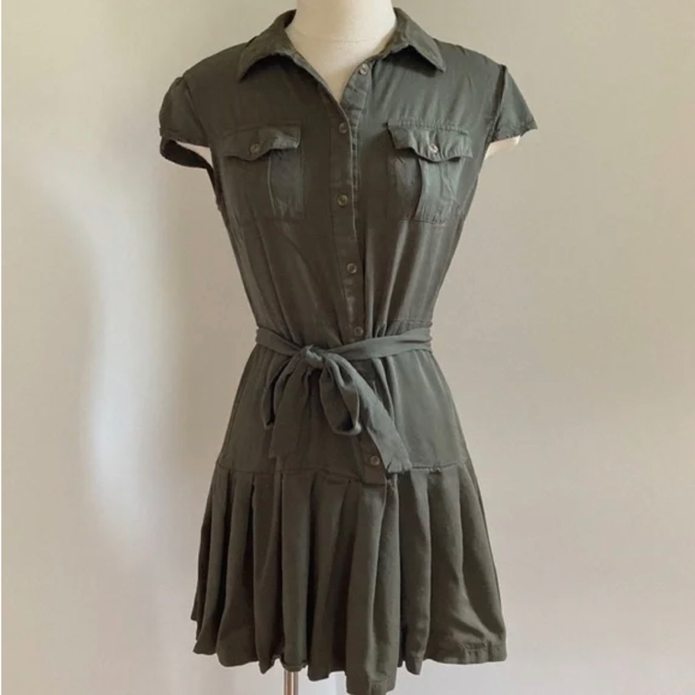 Venus Army Green Button Up Shirt Dress with Pleated Peplum Size 18